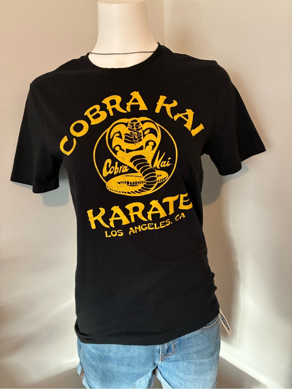 Old Navy Black Tee with Yellow Cobra Kai Graphic